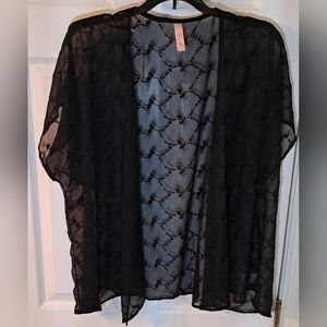 Black Sheer Kimono Lace Embroidered Womens Small *READ* Cardigan